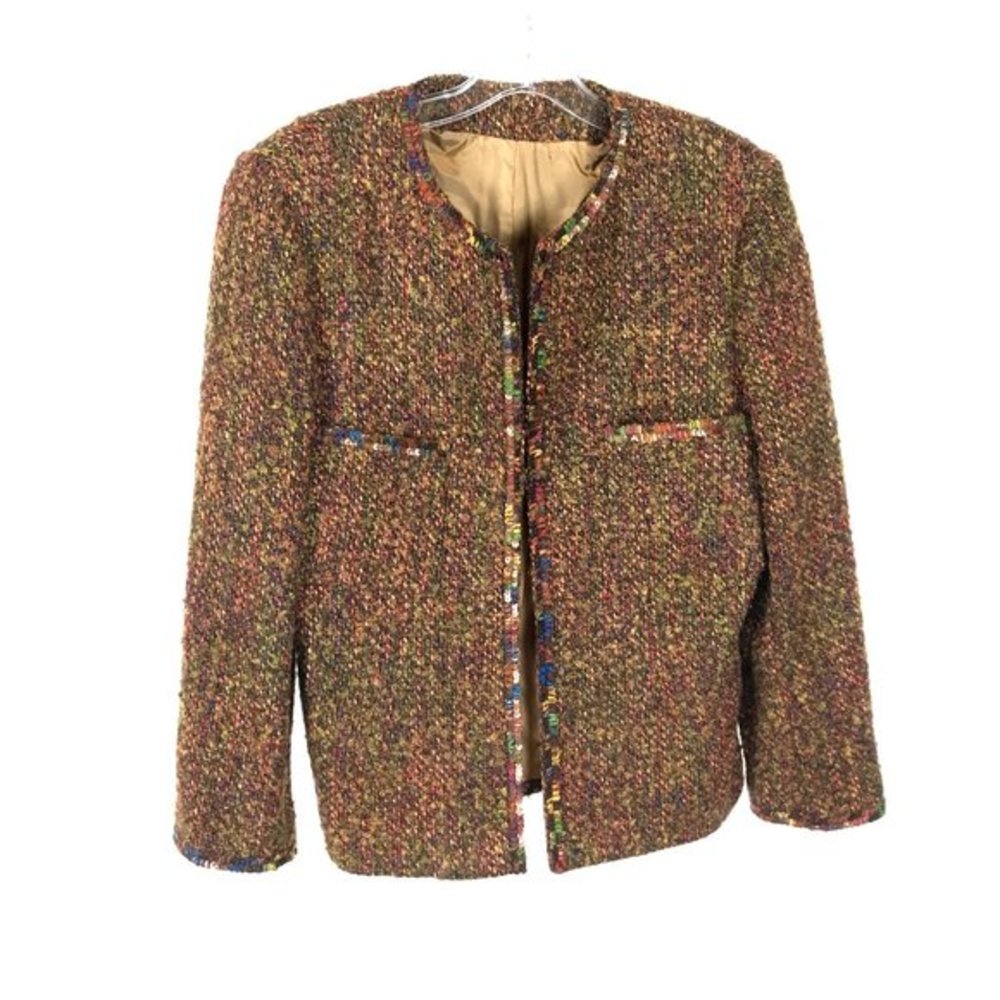 Womens Size 12 Espelt Barcelona Vintage Wool Blend Textured Tweed Blazer